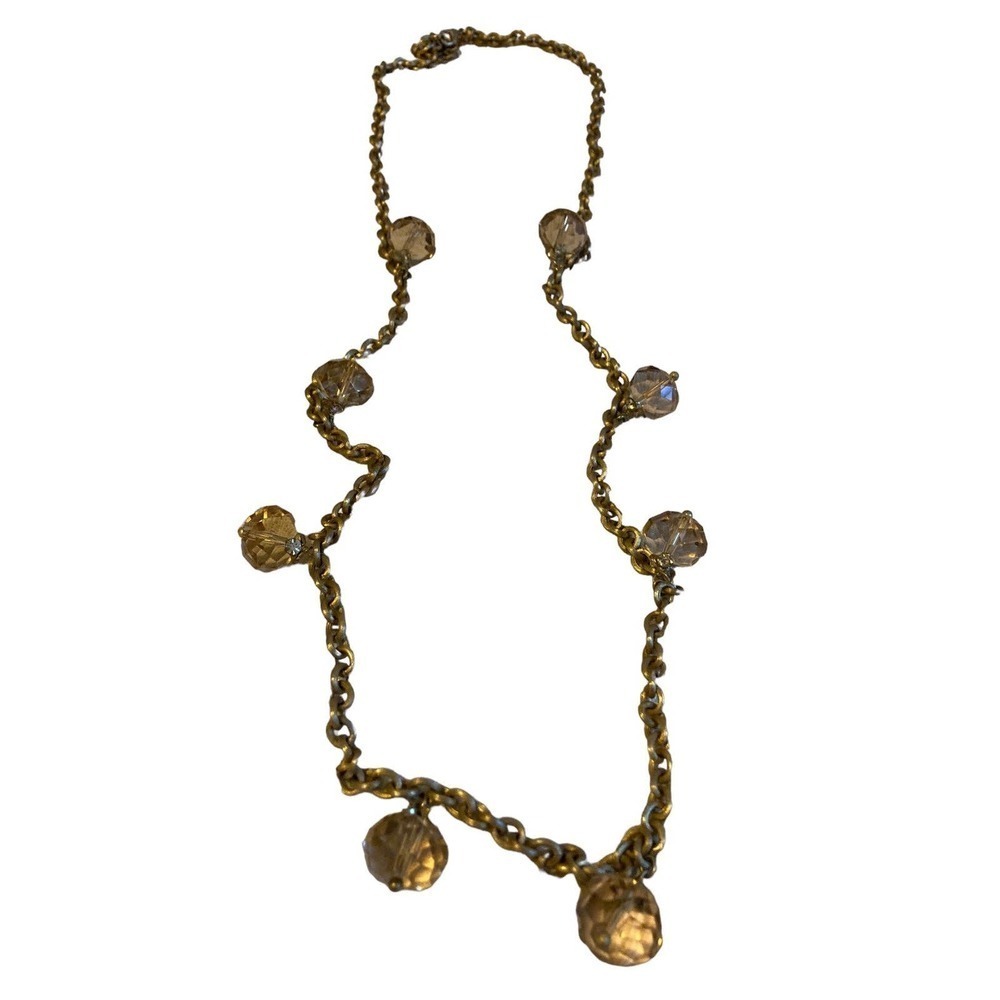 Stella & Dot Brushed Gold Station Rhinestone Faceted Glass Bead Necklace